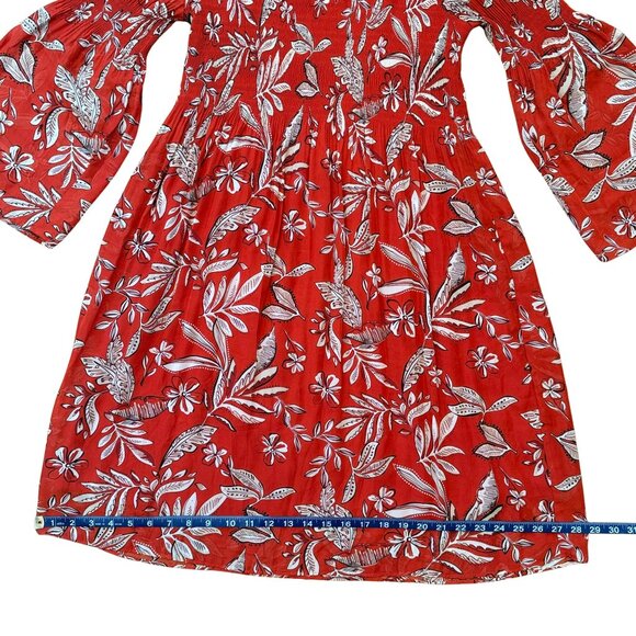 Robert Louis Red Rust Floral Bell Sleeve Flowy Pullover Dress Women’s Medium - Picture 9 of 10
